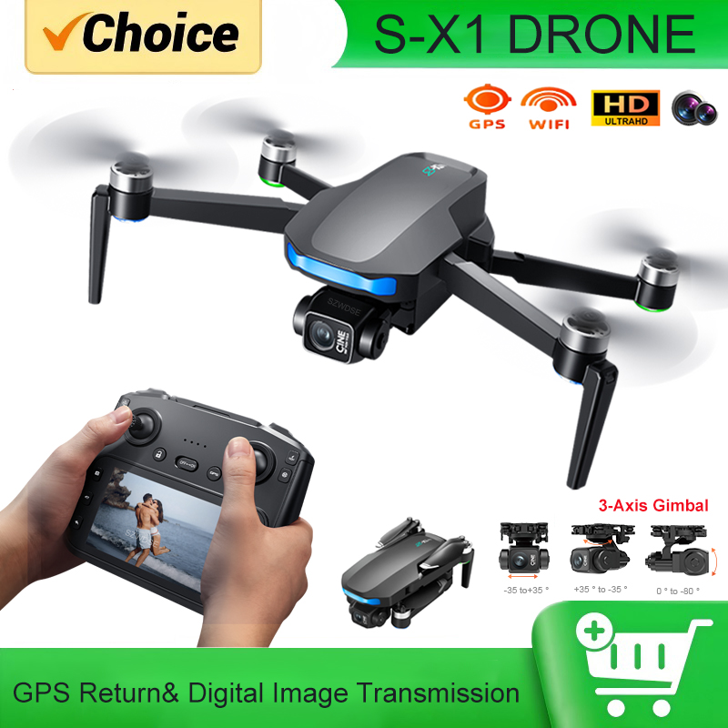 Drone Gimbal 3 Axis - S-X1 MAX GPS搭載ドローン。3軸ジンバル、5000mのFPV飛行距離、4K HDカメラ、LCD RCスクリーンを搭載。プロ仕様のRCクアッドコプター。ギフトに最適。