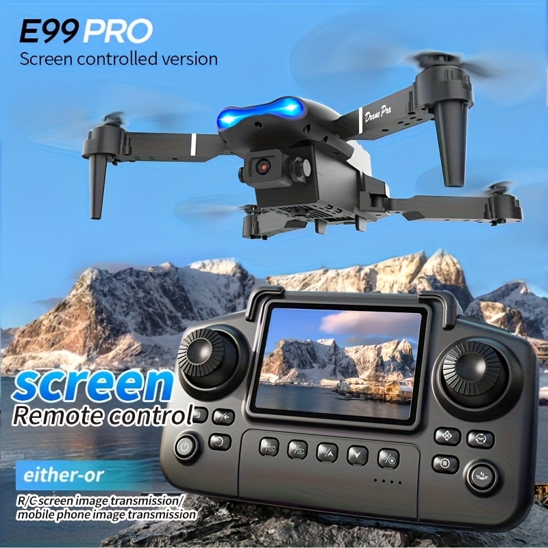 Drone Gimbal Brushless - 2026年型 新しいE99 PRO MAX折りたたみ式ドローン。デュアルHDカメラ、HDスクリーンリモコン、追加バッテリー付きで40分の飛行時間、ワンキーで帰還、LEDライト、USB充電、初心者から大人まで簡単に飛ばせる、クリスマスのプレゼントに最適。